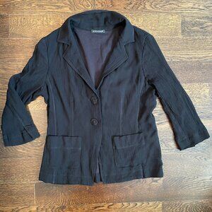 Eileen Fisher Black Relaxed Crinkle Silk Blazer-Size XS